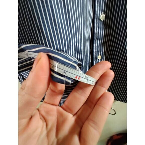 Tommy Hilfiger Size Large Striped Button Down Collared Shirt Blue And White Long - Picture 5 of 7